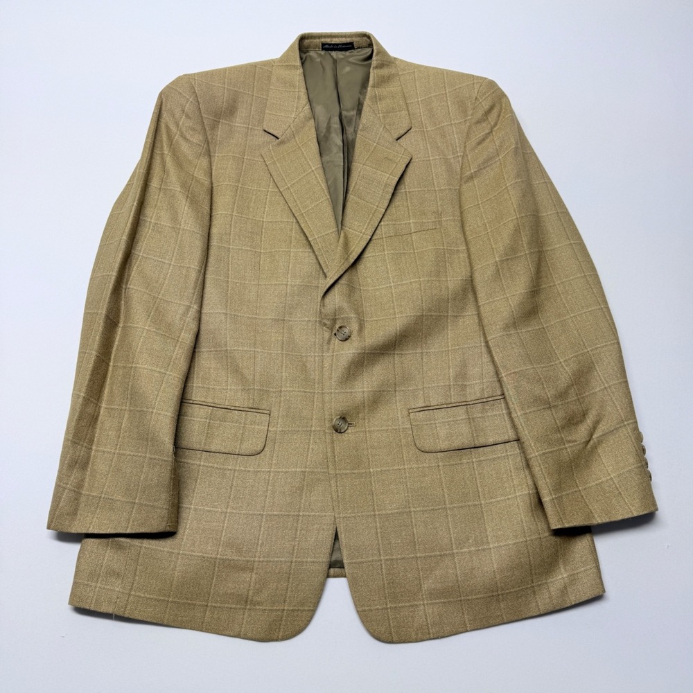 Club Room Charter Club Mens Tan Silk Wool Windowpane Plaid Blazer 40R